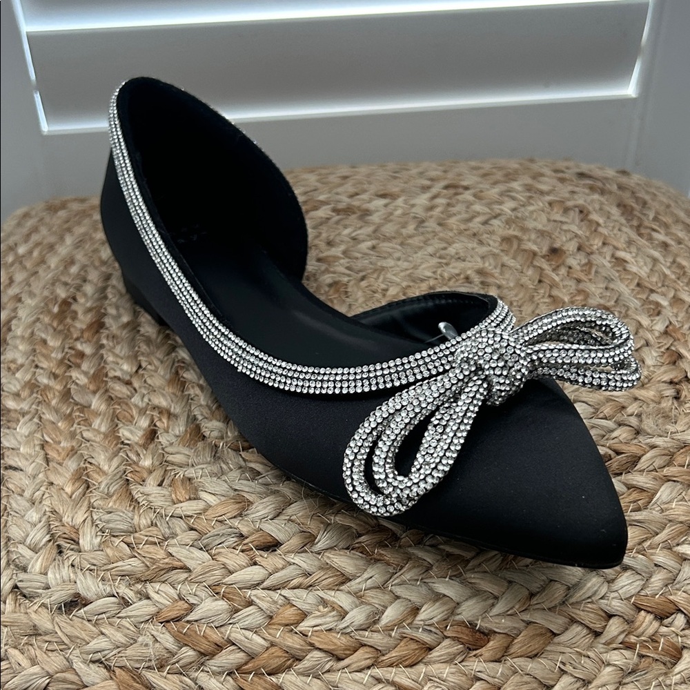 a new day Black Flats with Rhinestone Bow